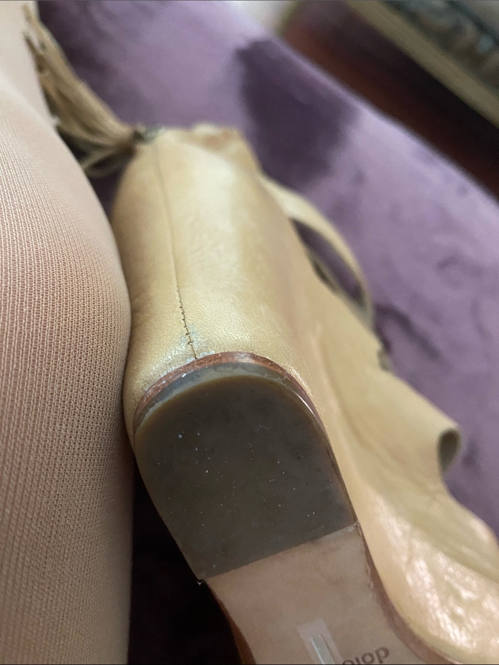 Dolce Vita Mustard Tan Strappy Peep-Toe Wedge Heels - Picture 7 of 7